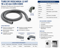 Tubo de descarga 1,5 mt - 18 x 22 mm con codo